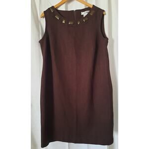Le Bos Sleeveless Polyester Brown Dress With Neckline Accents Size 16 Petite